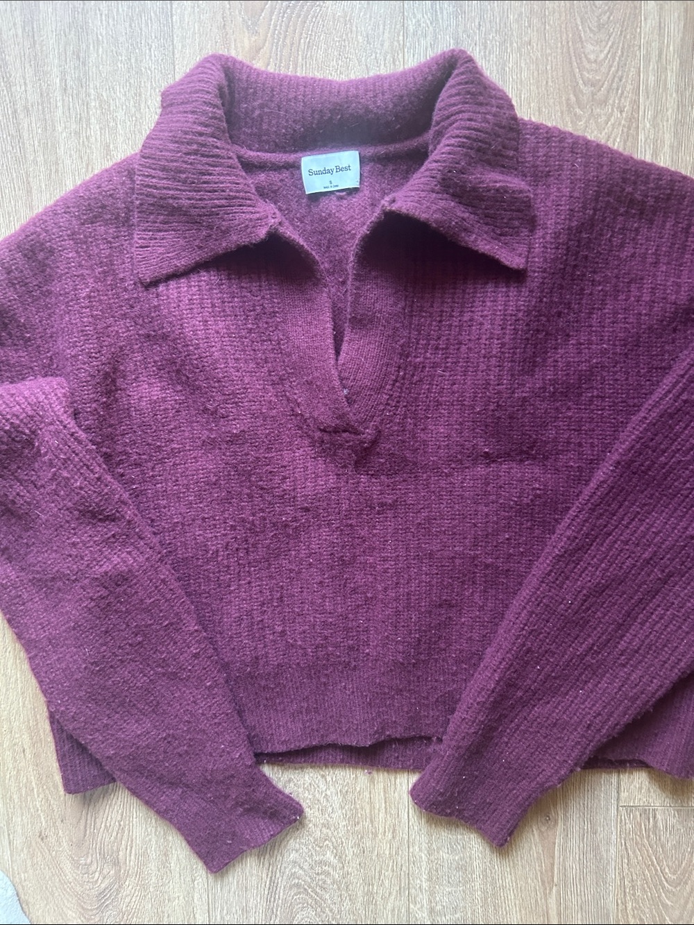 Sunday Best Plum V-Neck Collared Knit Sweater